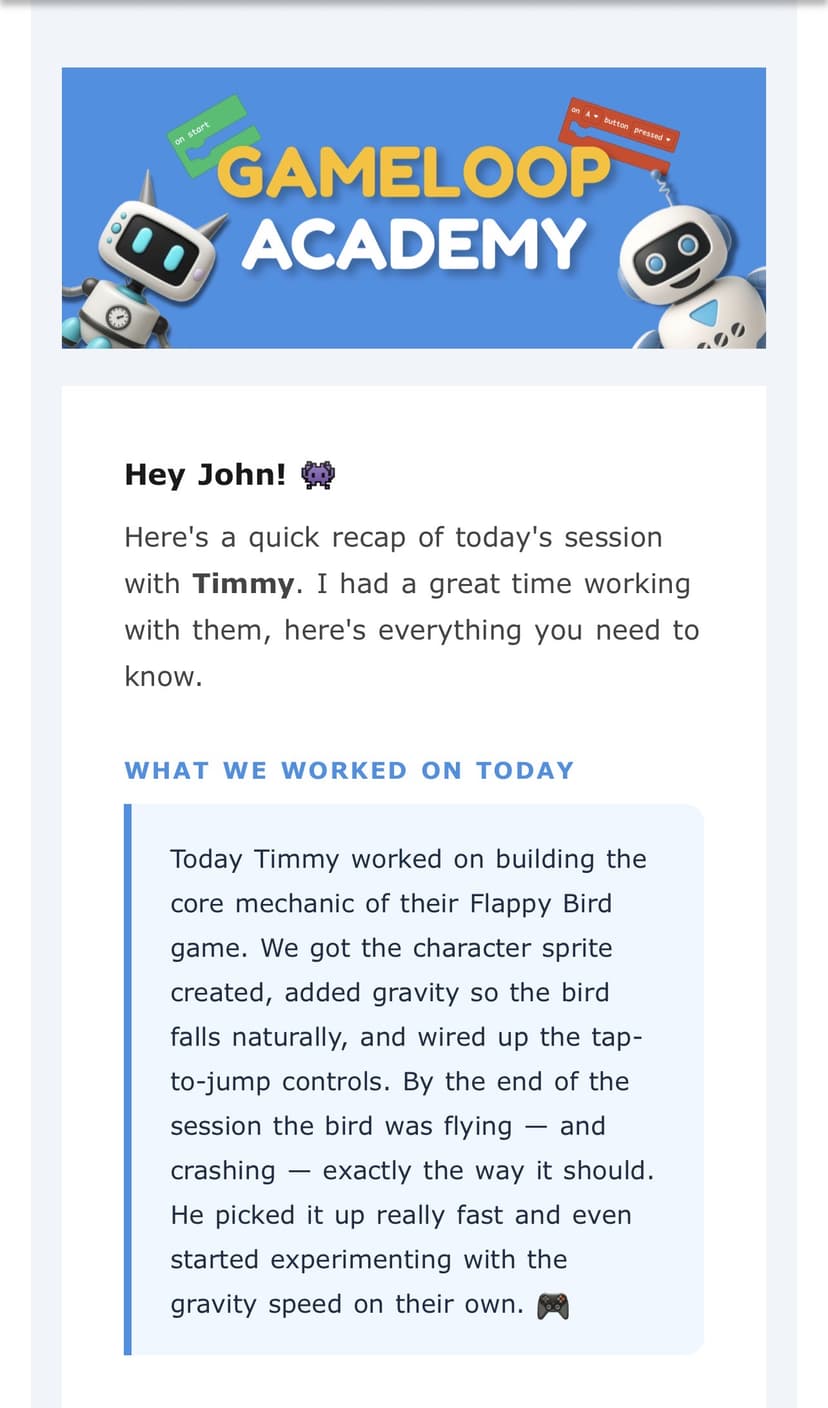 Session recap email